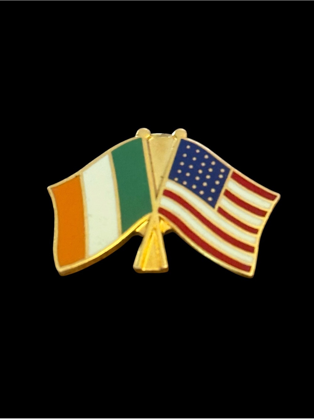 Vintage Solvor crossed Ireland and USA enamel flag tac pin